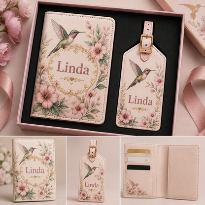 Custom Name Travel Wallet and Luggage Tag Set – Personalized Gift for Her