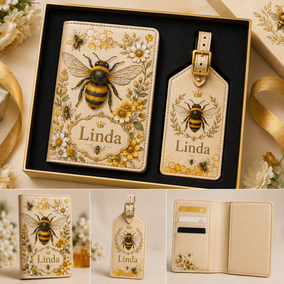 Custom Name Travel Wallet and Luggage Tag Set – Personalized Gift for Her