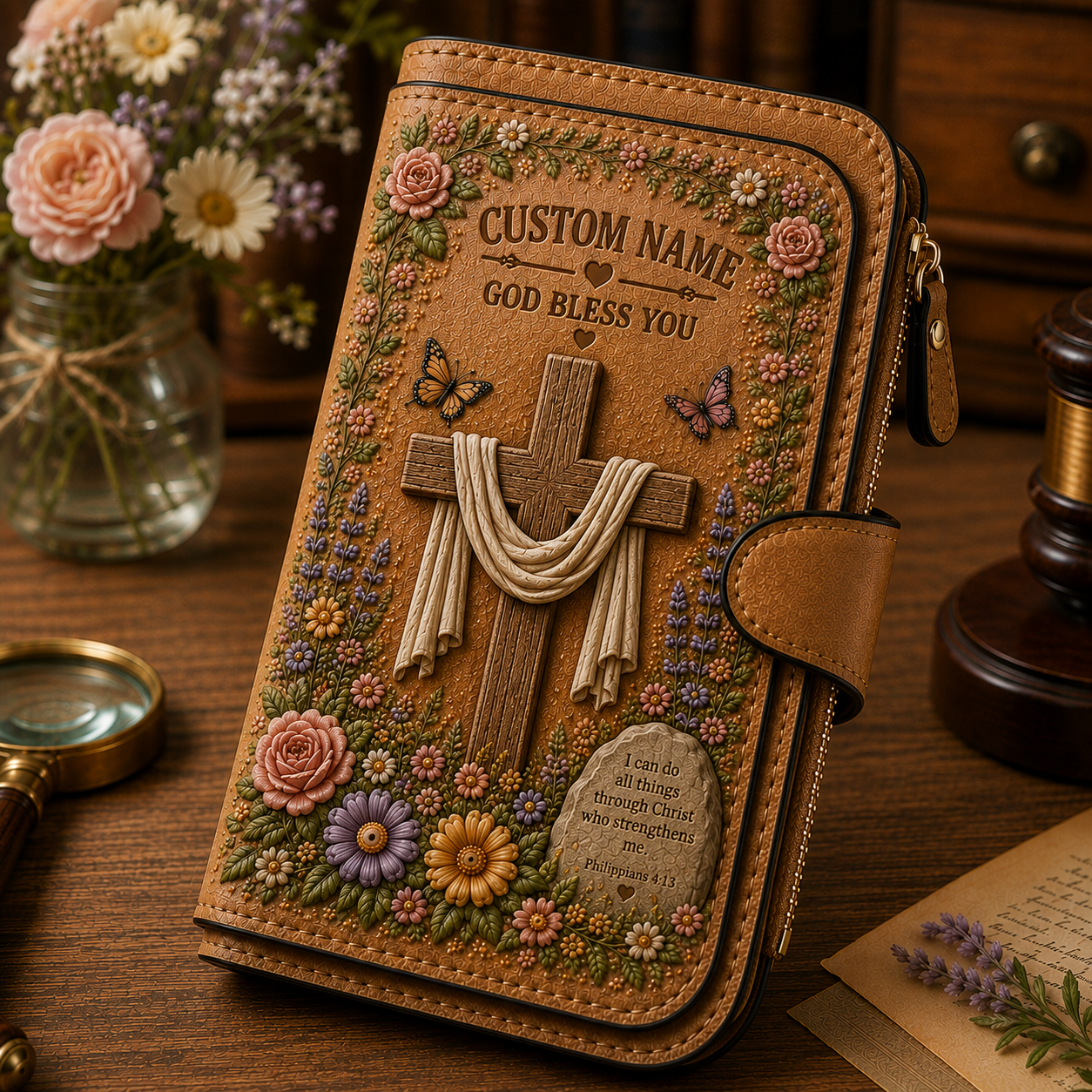 🙏 Personalized Faith Wallet – Custom Name Christian Scripture Wallet