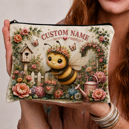 🌸Personalized Garden Animal Embossed  – Custom Name Floral Zipper Bag