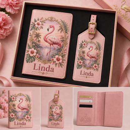 Custom Name Travel Wallet and Luggage Tag Set – Personalized Gift for Her
