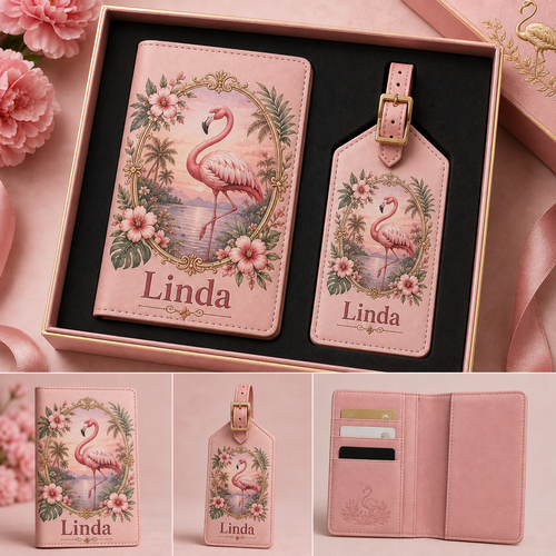 Custom Name Travel Wallet and Luggage Tag Set – Personalized Gift for Her