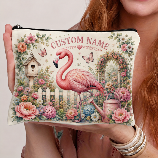 🌸Personalized Garden Animal Embossed  – Custom Name Floral Zipper Bag