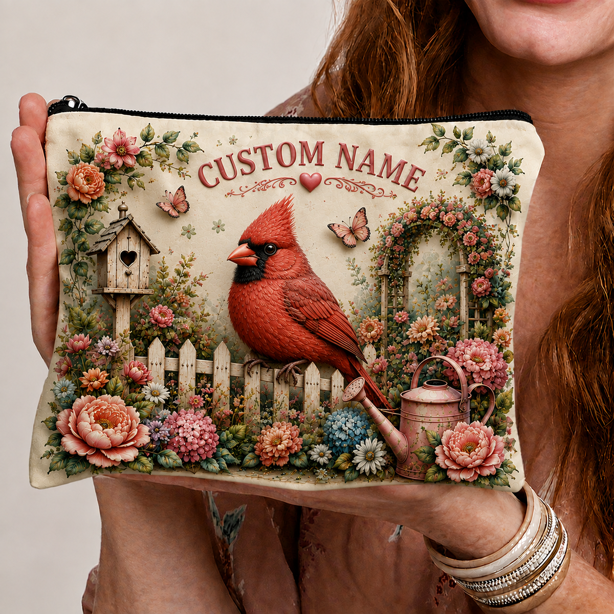 🌸Personalized Garden Animal Embossed  – Custom Name Floral Zipper Bag