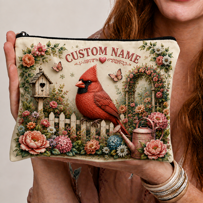 🌸Personalized Garden Animal Embossed  – Custom Name Floral Zipper Bag