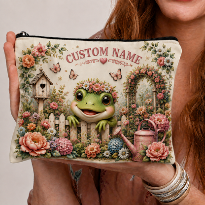 🌸Personalized Garden Animal Embossed  – Custom Name Floral Zipper Bag
