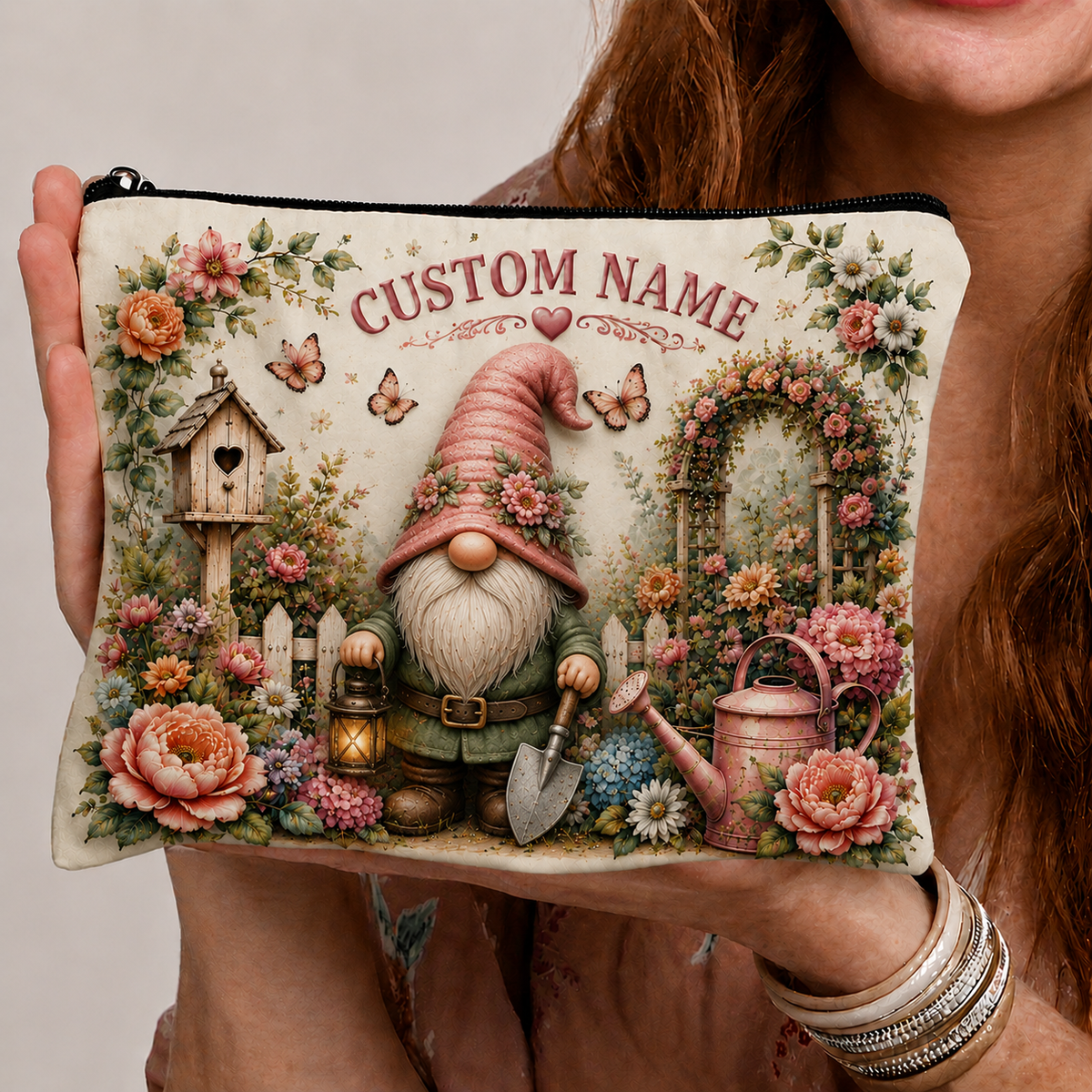 🌸Personalized Garden Animal Embossed  – Custom Name Floral Zipper Bag