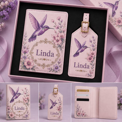 Custom Name Travel Wallet and Luggage Tag Set – Personalized Gift for Her