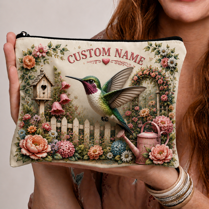 🌸Personalized Garden Animal Embossed  – Custom Name Floral Zipper Bag