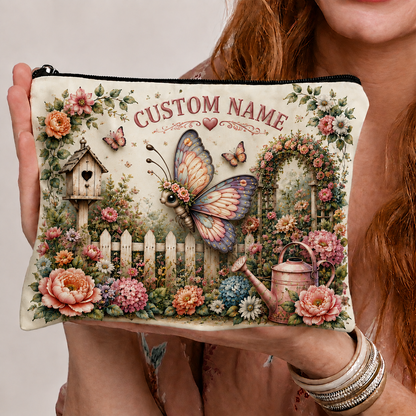 🌸Personalized Garden Animal Embossed  – Custom Name Floral Zipper Bag